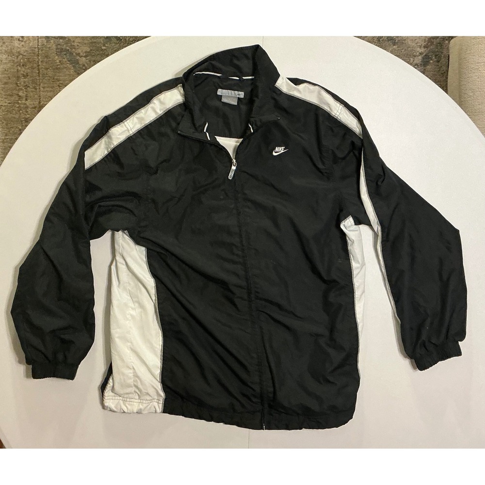 VTG Y2K Nike Windbreaker Jacket Mens M Black White Full Zip Track Swoosh Street